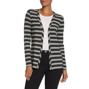 MAGASCHONI Cardigan Womens Size L Gray Ribbed Striped Lightweight Casual Sweater